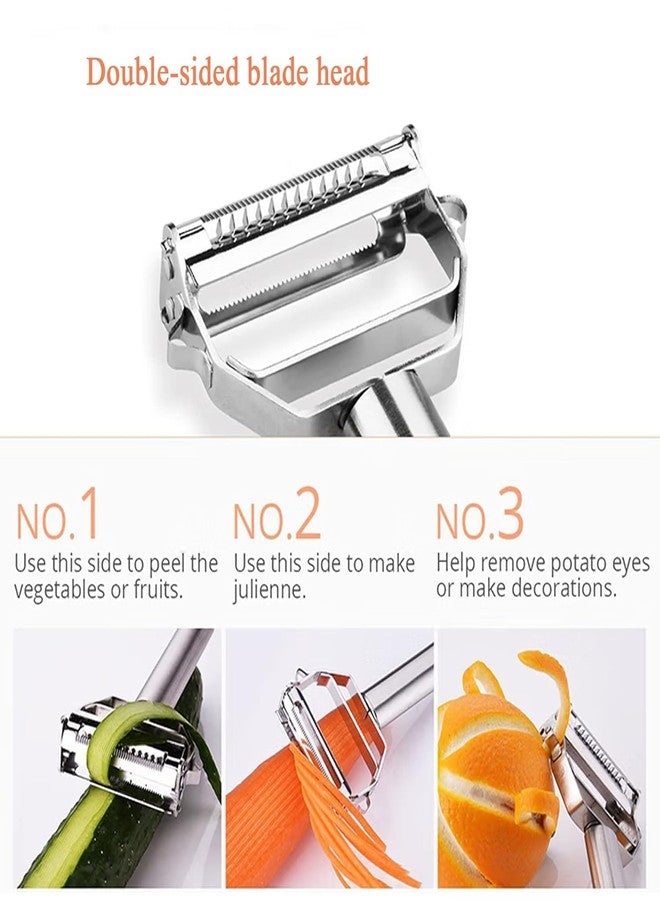 CLITZ Stainless Steel Peeler Julienne Cutter Slicer for Carrot Potato Melon Vegetable and Fruit with Cleaning Brush - Image 5